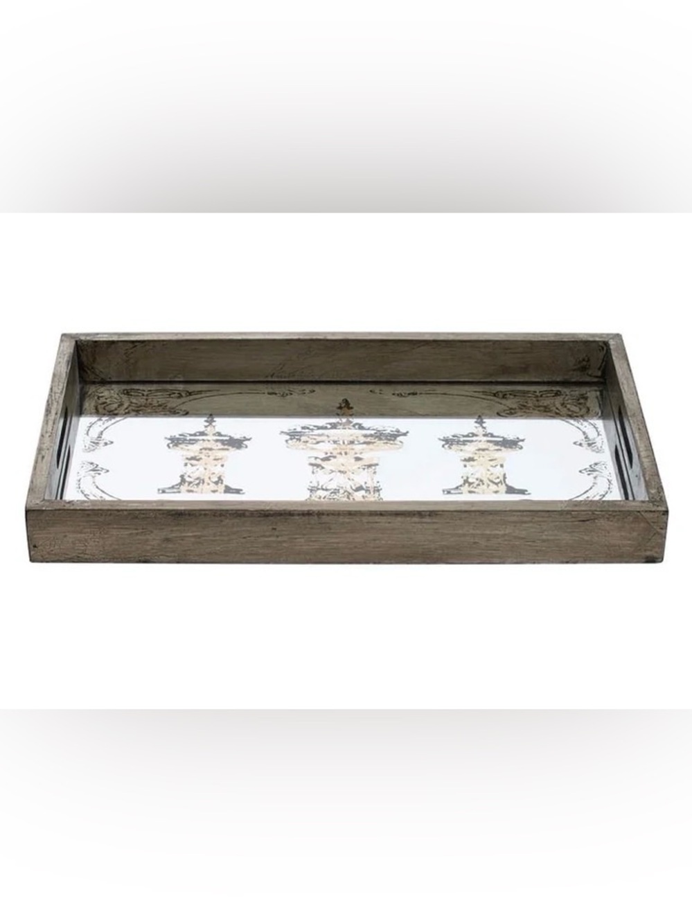 DECORATIVE WOODEN Distressed Mirrored Serving Tray Rectangular Bronze